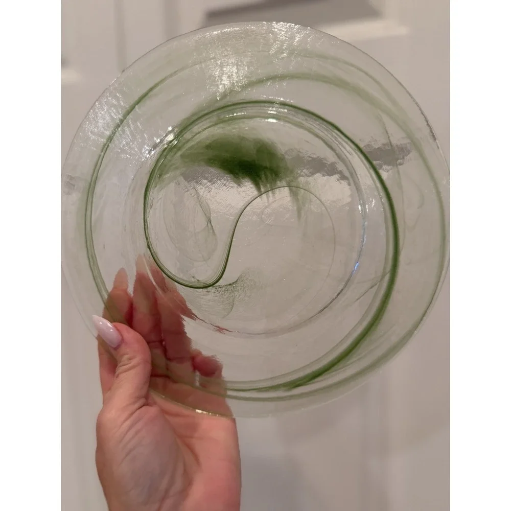1 LVB1 Green Swirl Charger Salad Small Plate Blown Glass Vintage MCM Art Deco